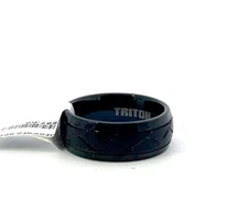 Triton 8mm Black Tungsten Diagonal Cut Satin Center Polished Edge Band Ring