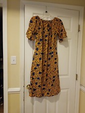 Cotton ABSTRACT Art AFRICAN Print Wide SHOULDER Rhinestones MIDI Dress M
