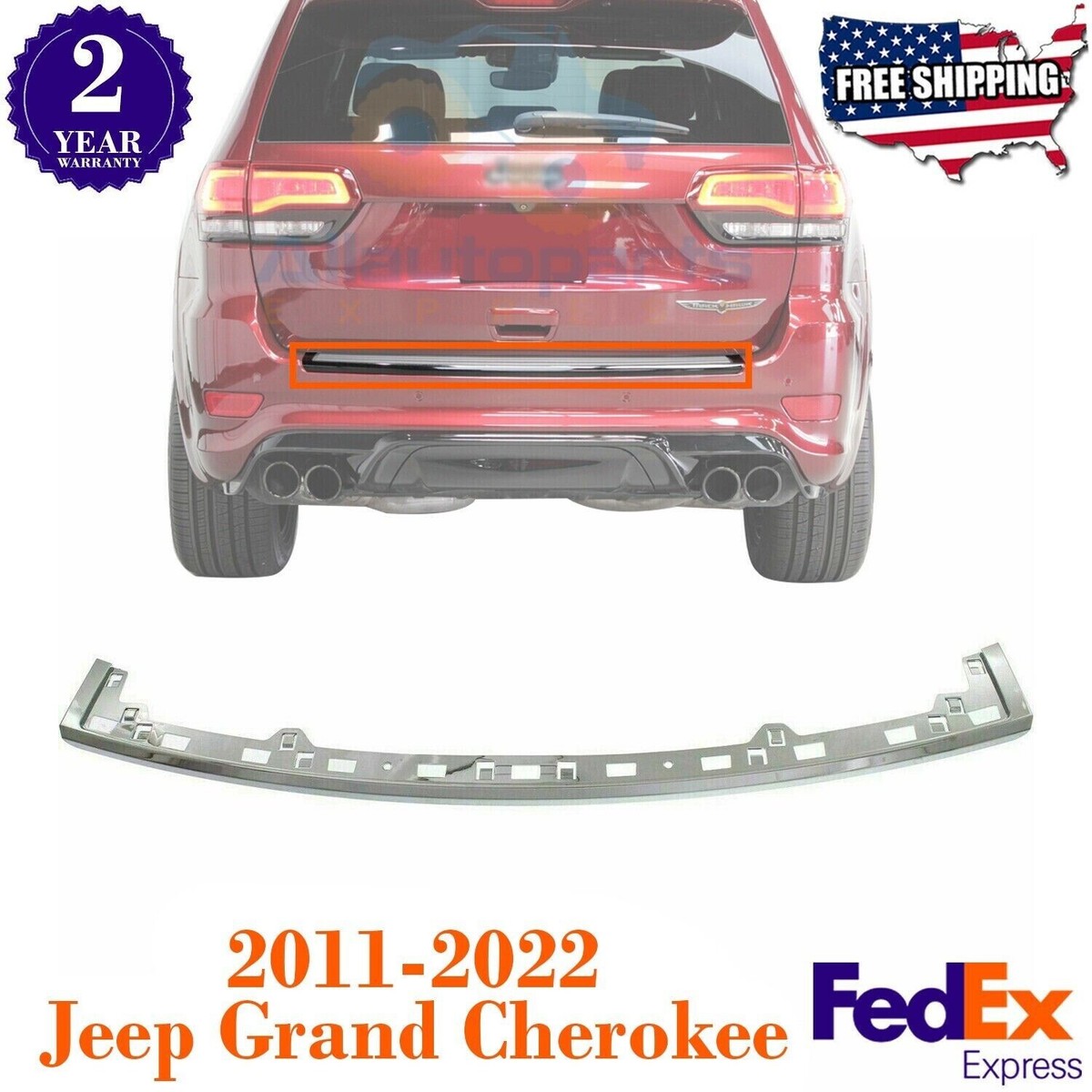 Rear Bumper Step Pad Molding Trim Chrome For 2011-2022 Jeep Grand