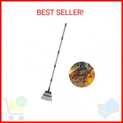 Leaf Rake for Leaves, 8'' Wide Heavy Duty Metal Garden Rake 11 Tines, Adjustable 