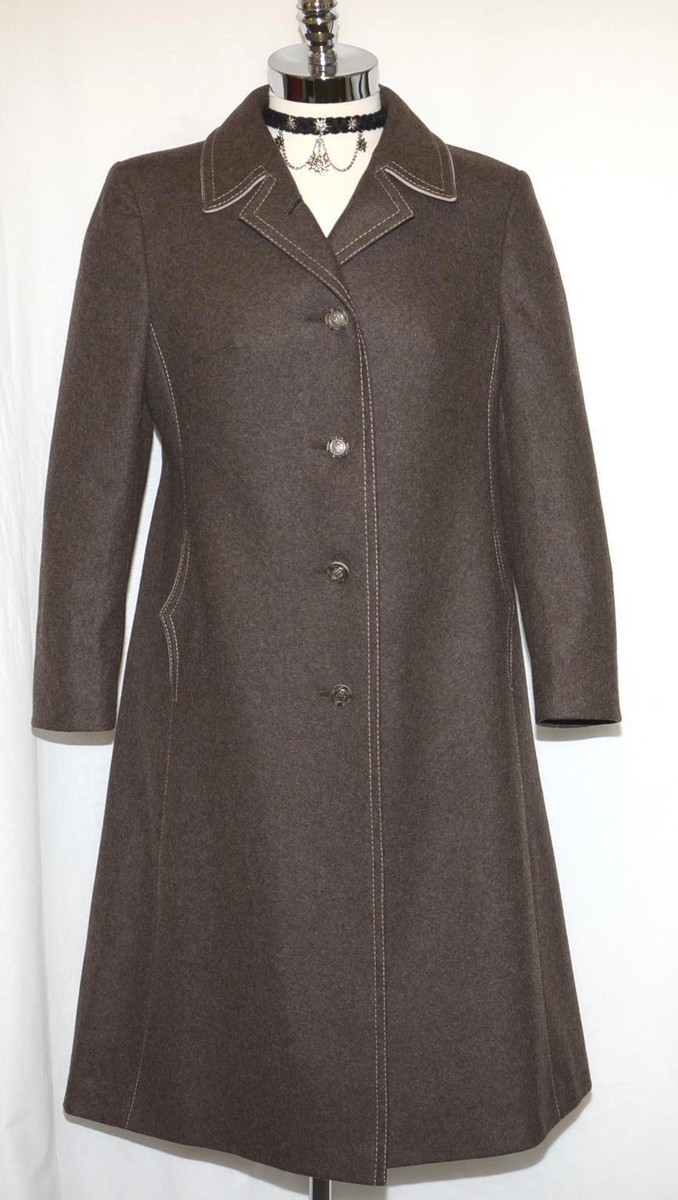 BROWN ~ Loden WOOL Women German Hunting WINTER Trench Jacket