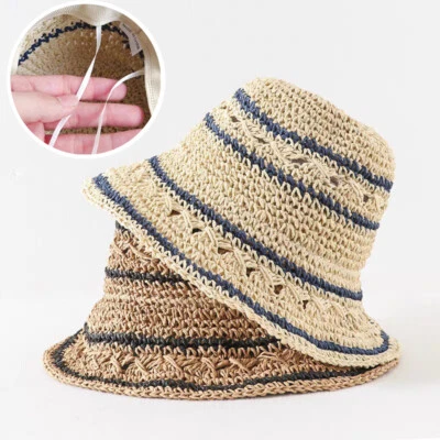 Chapeau De Pêcheur En Paille Rayé Japonais Mignon Pour Femmes - Photo 1/4