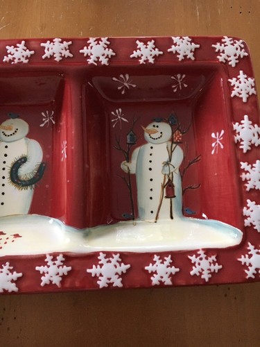 Mary Beth Baxter Christmas Twilight Snowman 4 Section Relish Candy Serving Tray - Picture 6 of 12