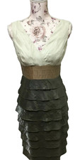 Adriana Papell Dress Metallic Cream, White and Pewter SZ 4 Sleeveless