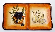 Pier 1 Imports Earthenware Divided Serving Dish Olives Garlic Rustic Antipasto