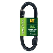 6 Ft Outdoor Extension Cord - 12/3 SJTW Heavy Duty Black Extension Cable with...