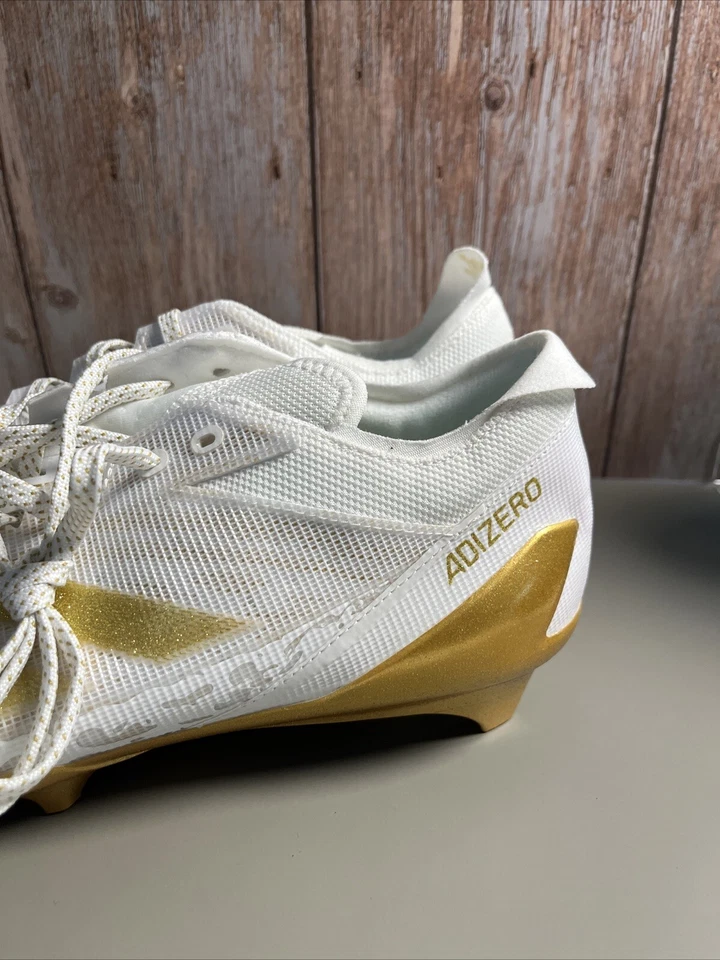 Botines de fútbol Adidas IE4416 adizero Electric Speed para hombre 9,5 dorados blancos nuevos Foto 3 de 4