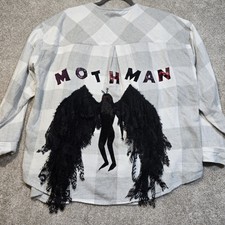Upcycled Flannel Shirt Jacket Shacket Mothman Applique Lace Ooak Women's Xxl