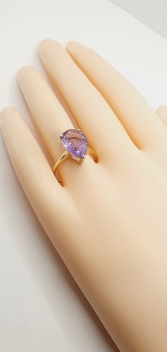 9ct Amethyst 4ct Teardrop Solitaire Single Stone Ring Size Q Yellow Gold - Picture 19 of 24