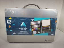 62 PC. Watercolor Set Art Alternatives 20 Tubes, 16 Cakes, 6 Pencils, 4 Brushes