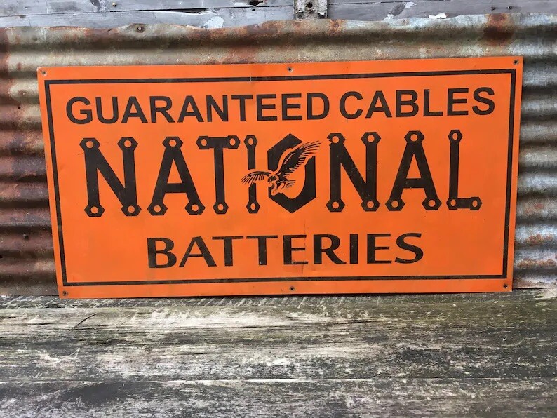 National Batteries Gas Station Sign Metal Gas Sign Battery Oil Large 24x48 Inch-image