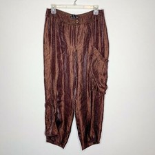 Dominique de Sentino Pants Women Size 8 Brown Cropped Baggy Large Pockets Relax