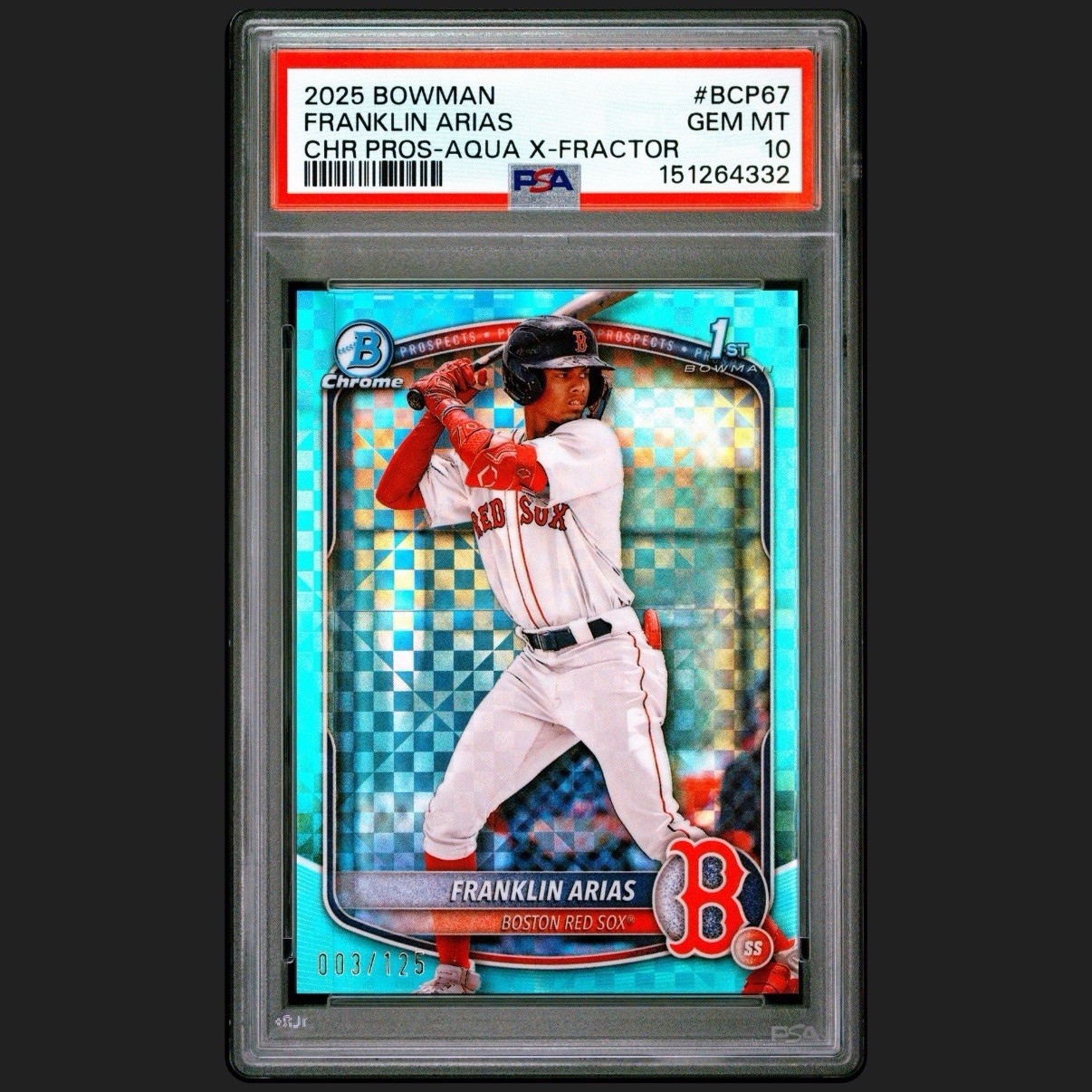 2025 Bowman - Chrome Prospects Franklin Arias #BCP-67 Aqua X-Fractor /125 PSA 10