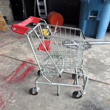 Children's Metal Shopping Cart with Swivel Casters and Red Handle for Kids