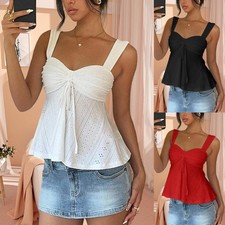 Ladies Strappy Ruched Top Backless Cami Vest T shirts Summer Beach Tank SEXY Tee