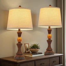 Set of 2 Modern Table Lamps with USB-C & USB Ports, Rotating Knob Switch, Lin...