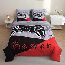 7 Pieces Gamer Comforter Set for Boys Gaming Bedding Set for Kids Twin-7pcs Red