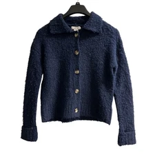 Rachel Zoe Cardigan Womens XS Blue Fuzzy Knit Neutral Basic Comfort Stretch