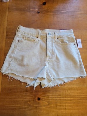 NEW Old Navy Sky-Hi A Line Khaki Denim Shorts High Rise Button Up Size 8 Raw Hem