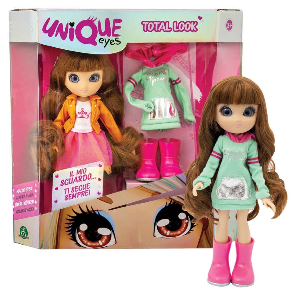 Unique Eyes Doll Total Look Sophia Brunette 25cm Tall with 2 Outfits Ages 3+