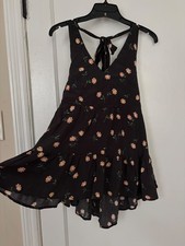 American Eagle Black Floral Halter Tunic Top/Mini Dress with Open Back, Size S