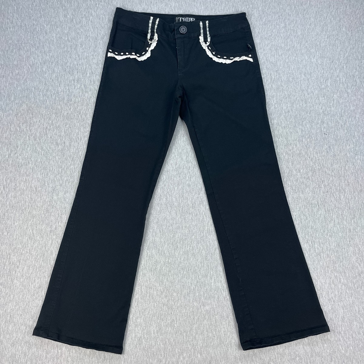 Tripp NYC Flare Pants Womens 13 (34x32) Black Bootcut Goth Lace