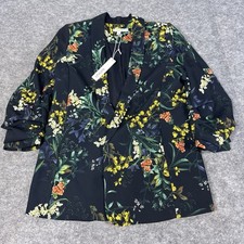 NWT Chicos Ruched Sleeve Open Front Soft Blazer Floral Black 0 US 4