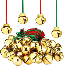 6 Pieces Christmas Bell Necklaces Jingle Bell Necklaces with Red and Green Ribbo