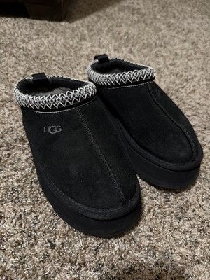 UGG Tazz Platform Slippers Black Suede Shearling Women s US 6 EU 37