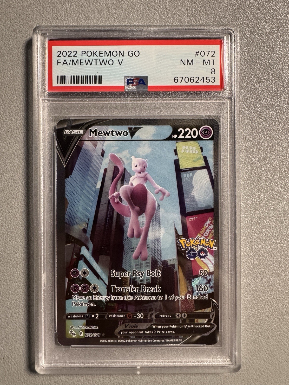 Pokemon Go Mewtwo V PSA 8 NM/Mint Pokemon Card 72/78