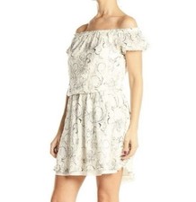 Alice + Olivia  Shift Dress Beige Lace Off the Shoulder Embroidered SILK  sz 10