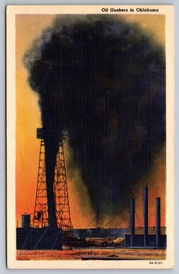 Vtg Oklahoma Oil Gushers Linen Postcard Curteich 1930s Mid-Continent News