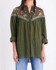 Free People Hearts and Colors Top Medium Green with Sheer Shoulder