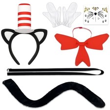 5 Pcs Cat Ears Headband and Bow Tie Set Include Cat Ears Headband, Red Bow