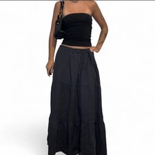 Pact grey low waist tiered cottage maxi skirt 100 organic cotton Sz L