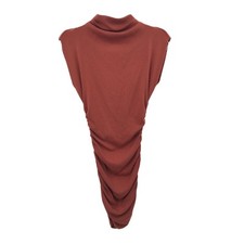 Michael Stars Gia Rib Knit Mock Neck Ruched Mini Dress XS Cap Sleeve Rust