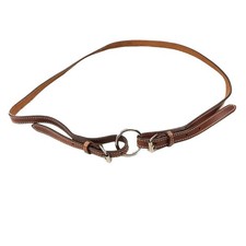Talbots Brown Leather Belt Womens Sz 2X Silver Loop Buckle Skinny Adjustable