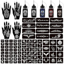 Moricher Temporary Tattoo Kits 5 cones 96 Stencils Gifts for DIY Art Party