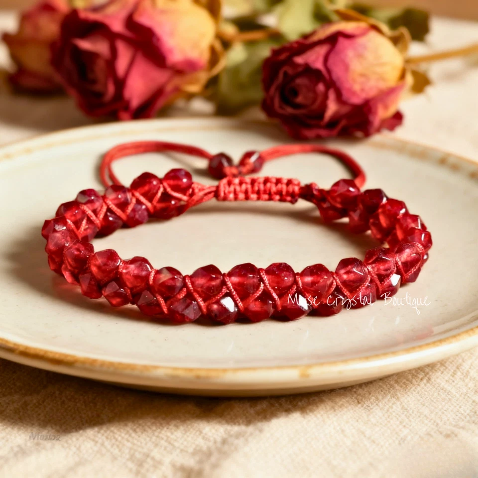 Natural Red Garnet Stone Bracelet Boho Handmade Healing Reiki Gemstone Jewelry - Image 4 of 4