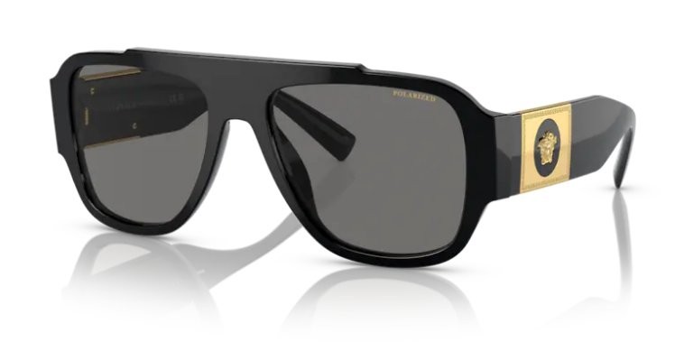 Versace VE 4436U GB1/81 Black Plastic Pillow Sunglasses Grey Polarized Lens