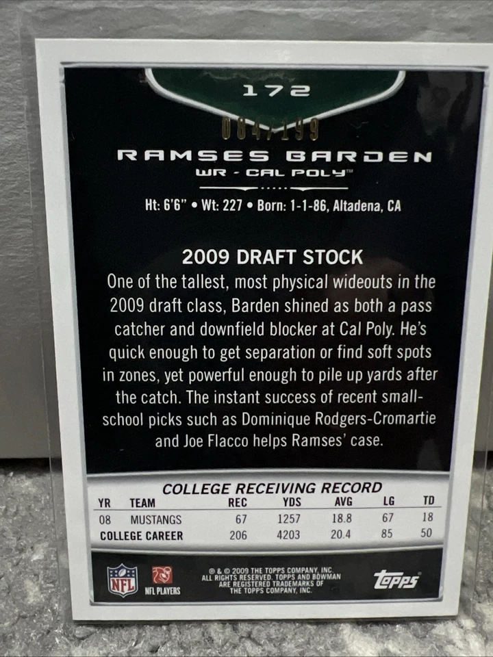 2009 Bowman Draft Picks - Ramses Barden #172 Blue /199 (RC) - Image 2 of 4