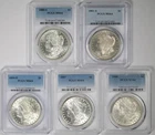 Lot 5 Morgan Silver Dollar $1 Mix Dates PCGS MS64 90% Silver 1880-1900