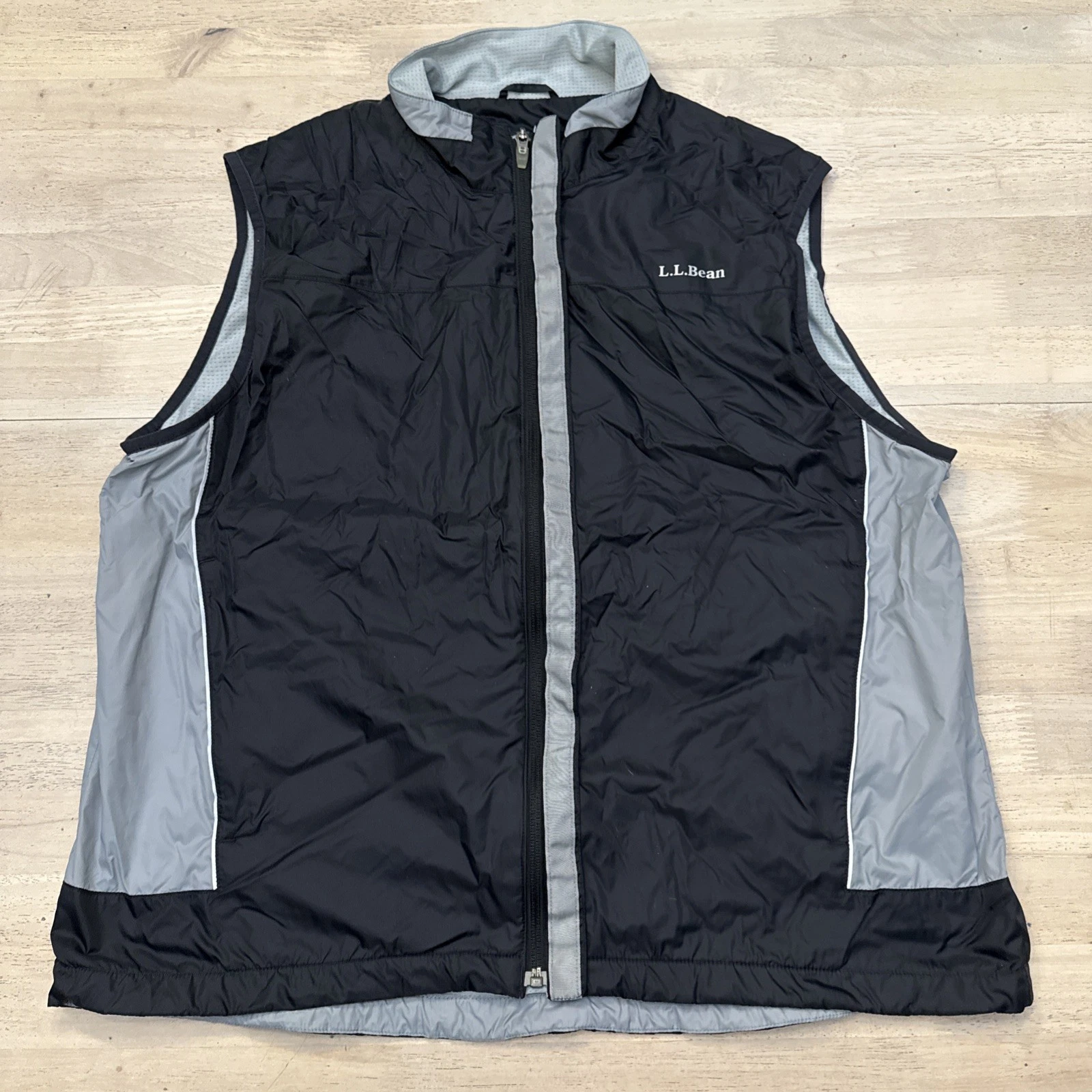 LL Bean Nylon Windbreaker Vest Mens XL Jacket Black Lightweight OAKW3