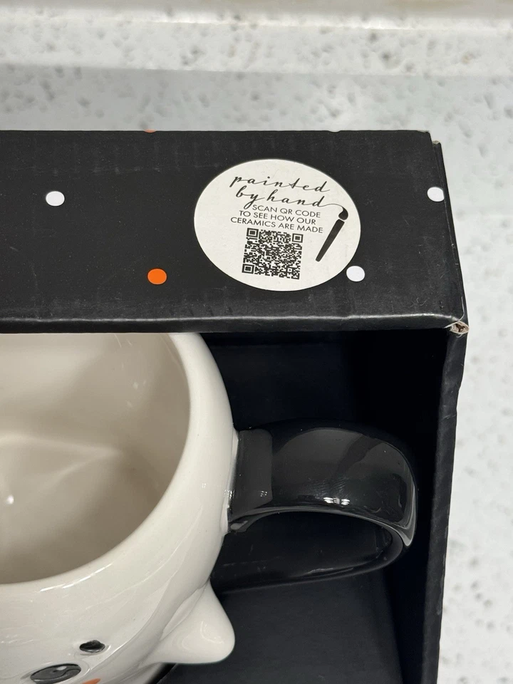 Ghost & Pumpkin SMILING Halloween Ceramic Hand Painted Mug Set NEW 2 Pack - Image 4 of 4