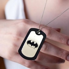DC Batman Necklace-Adjustable Silver Chain-Cylindrical Charm-Skin Safe