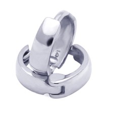 14K White Gold 2 mm Width Domed Small Plain 6 mm Length Huggie Hoop Earrings
