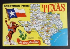 Vintage Texas Map Postcard Greetings From The Lone Star State Bluebonnet Cowboy