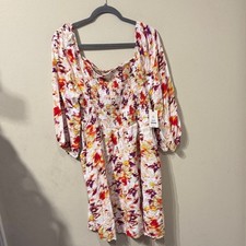Plus Size Terra & Sky Abstract Smocked Dress 0X 14W NWT New Square Neck Pockets