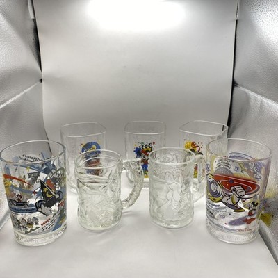 McDonald's Disney Glass Mug Lot 7pc Mickey Mouse Buzz Lightyear Batman Forever