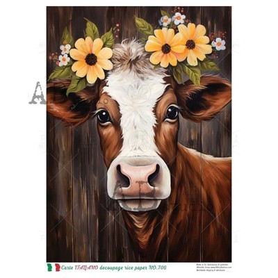 Floral Cow #706 | A4 Rice Paper for Decoupage | AB Studios